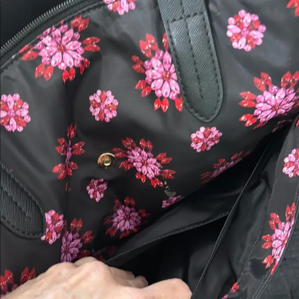 Michael Kors Nylon Floral Tote Bag Black/Pink Floral Print, Gold Tone Hardware - Picture 12 of 15